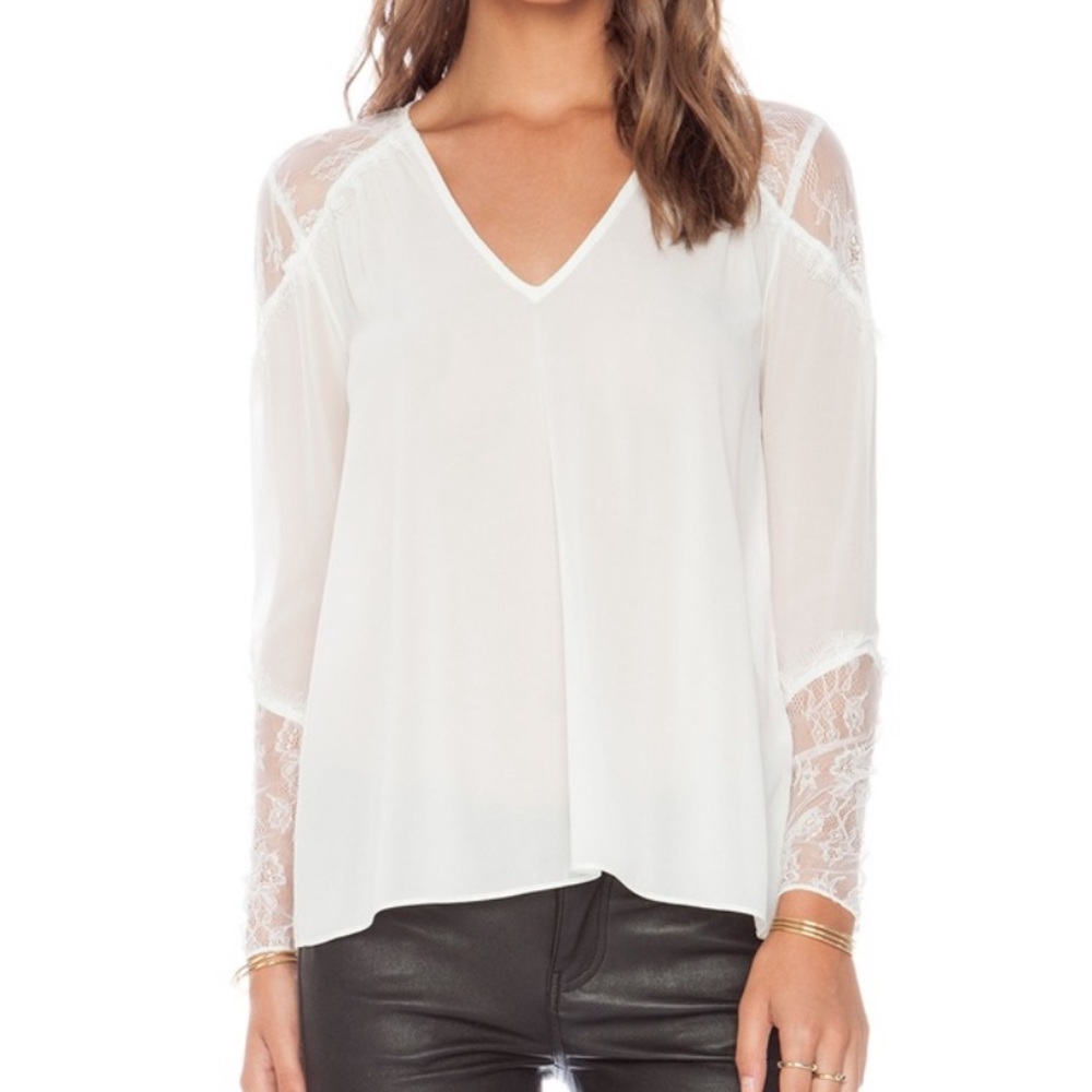 SOLD Alice + Olivia Lace Shoulder Silk Blouse